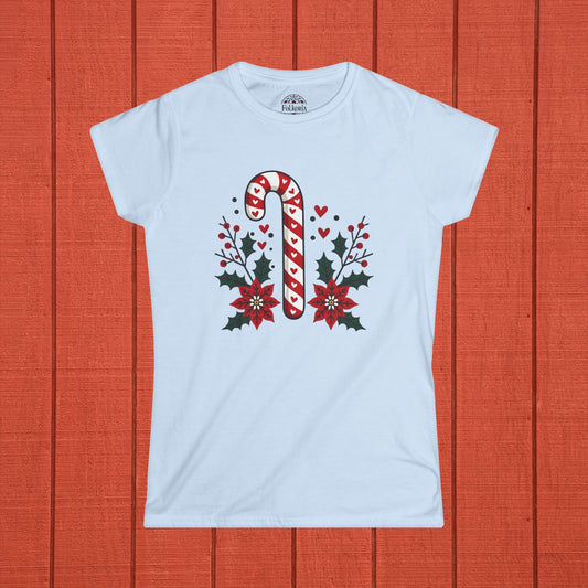 Candy Cane Folk Art Women's Softstyle Tee