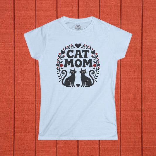 Cat Mom Folk Art Women's Softstyle Tee