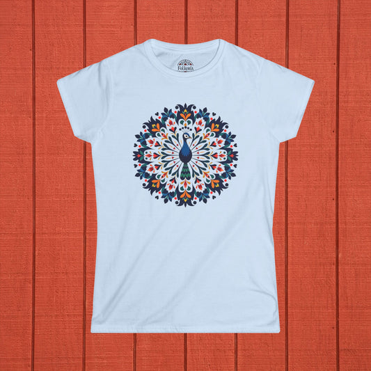 Peacock Mandala Folk Art Women's Softstyle Tee
