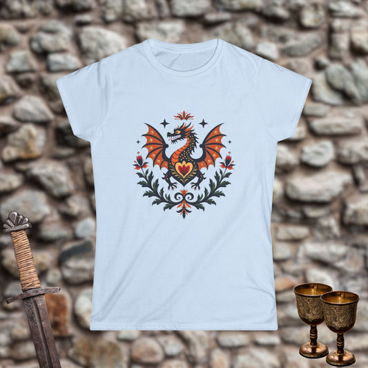 Dragon Heart Women's Tee, Fantasy Shirt, Gift for Her, Casual Wear, Dragon Lover Apparel, Cute Graphic Tee