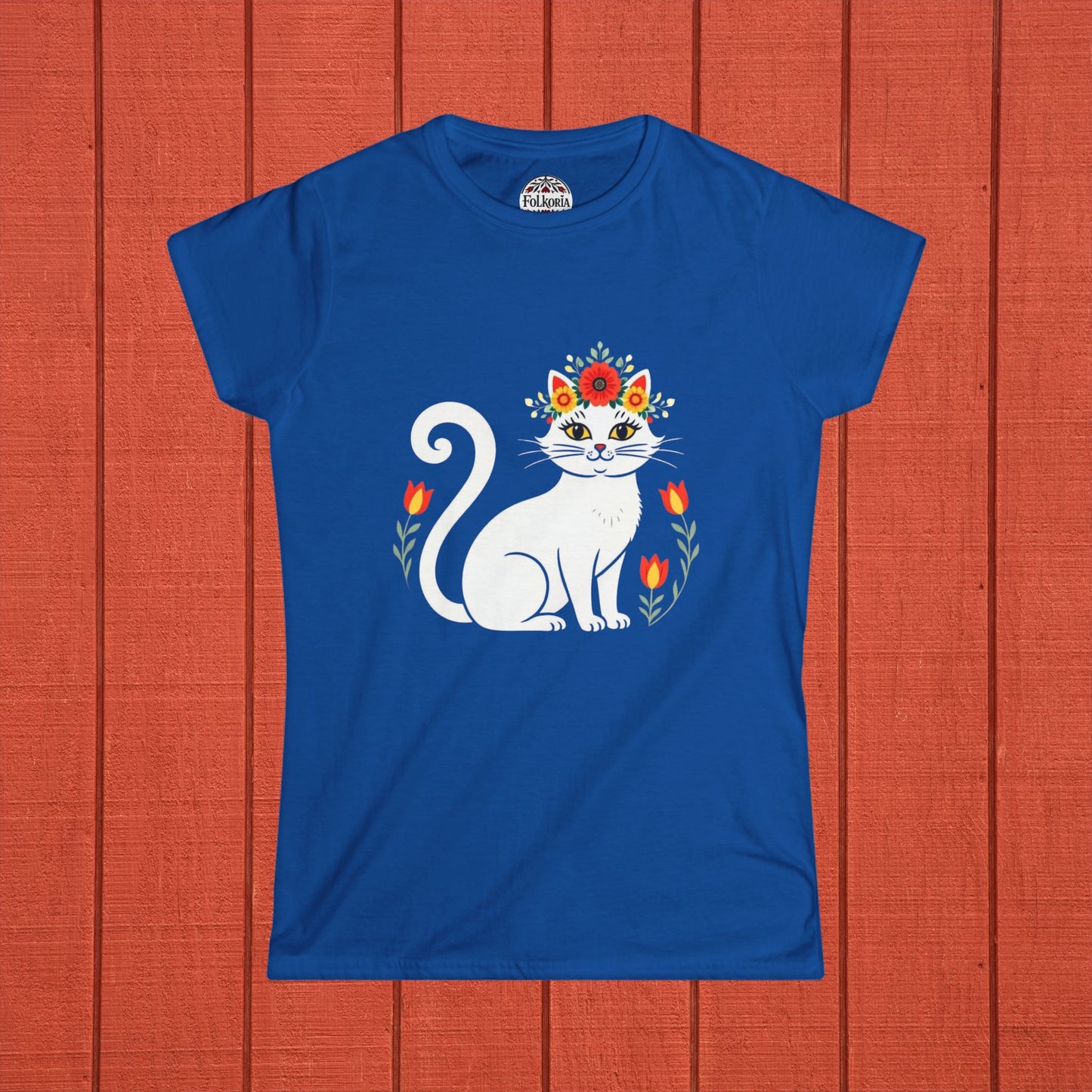 White Cat Folk Art Women's Softstyle Tee