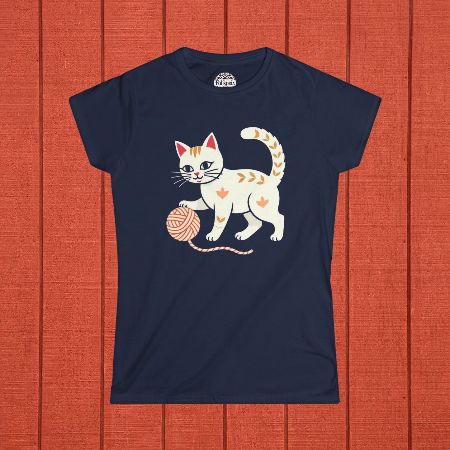Kitty Cat with Yarn Folk Art T-Shirt