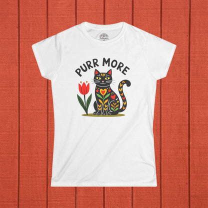 Purr More Cat Folk Art Women's Softstyle Tee
