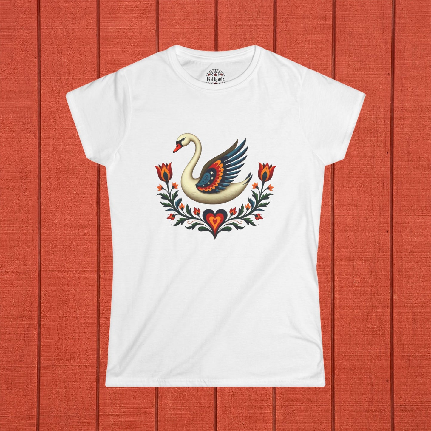 Swan Folk Art Women's Softstyle Tee