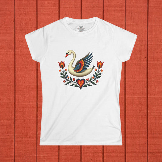 Swan Folk Art Women's Softstyle Tee