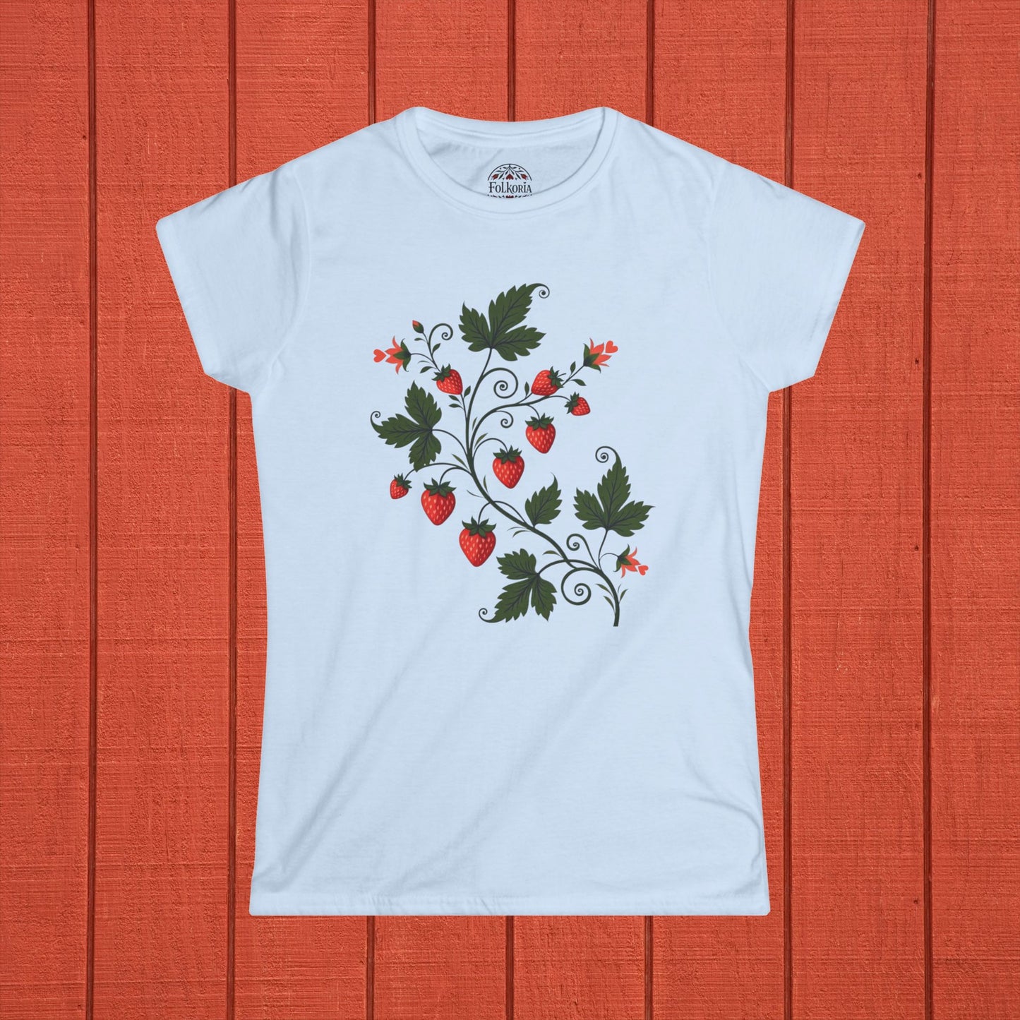 Strawberry Vine Folk Art Women's Softstyle Tee