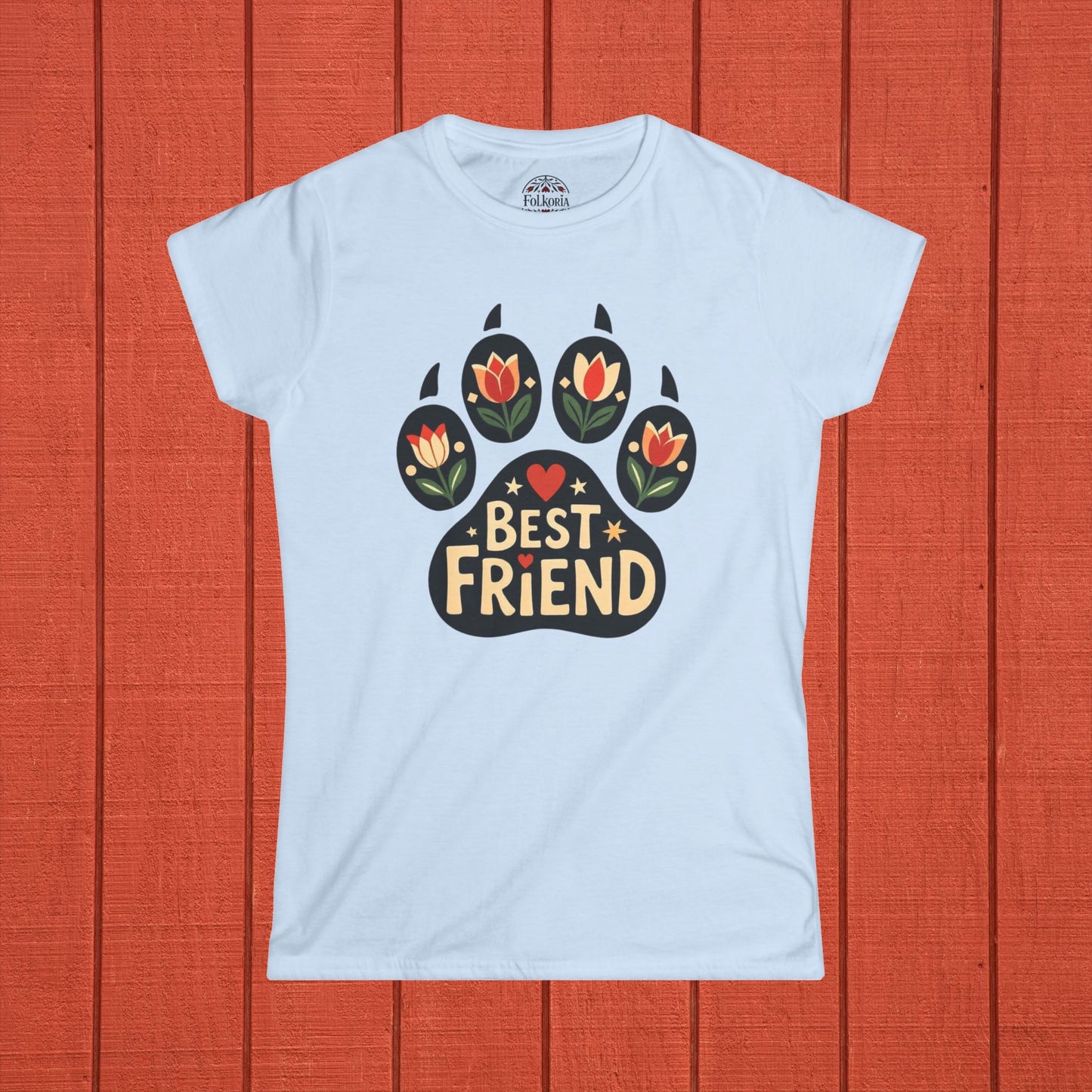 Paw Print Best Friend Folk Art Women's Softstyle Tee