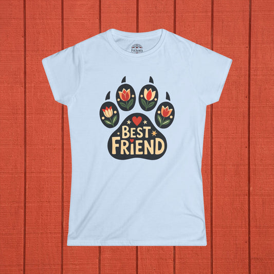 Paw Print Best Friend Folk Art Women's Softstyle Tee