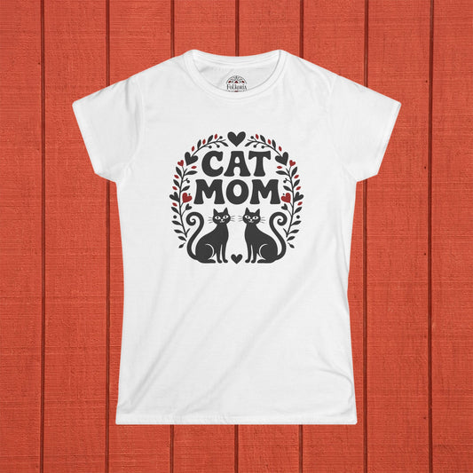 Cat Mom Folk Art Women's Softstyle Tee