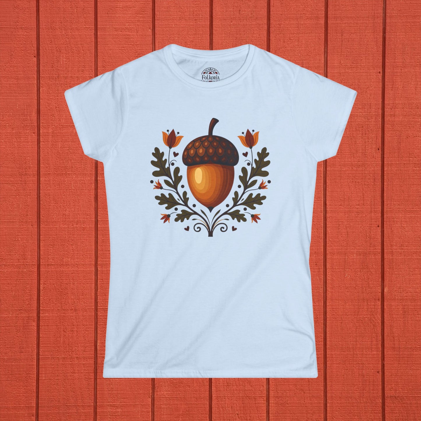 Autumn Acorn Folk Art Women's Softstyle Tee