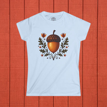 Autumn Acorn Folk Art Women's Softstyle Tee