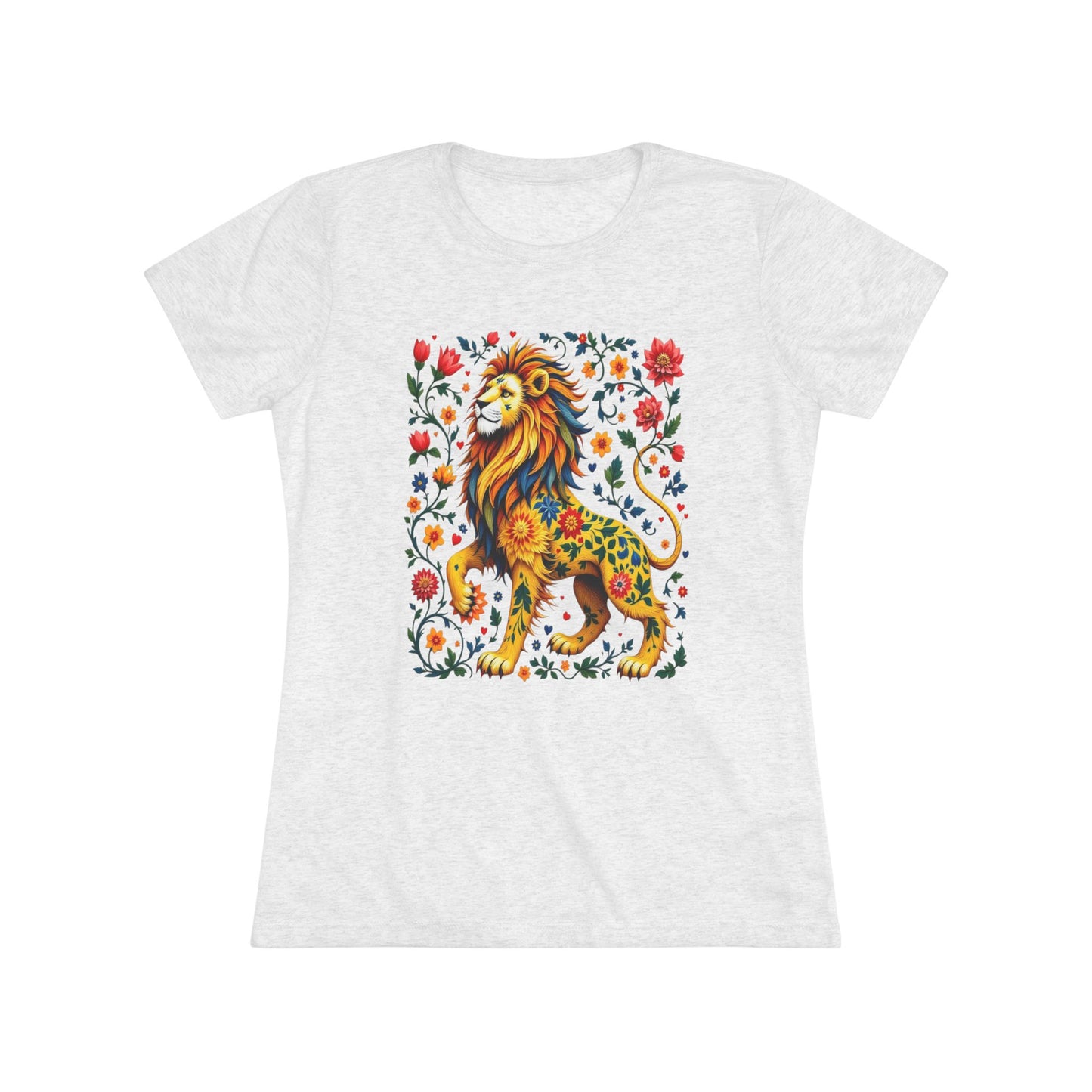 Colorful Lion Women's Triblend Tee | Nature Lover Shirt, Animal Print T-Shirt, Bohemian Style Top, Gift for Her, Festival Outfit