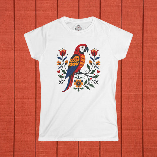 Parrot Folk Art Women's Softstyle Tee