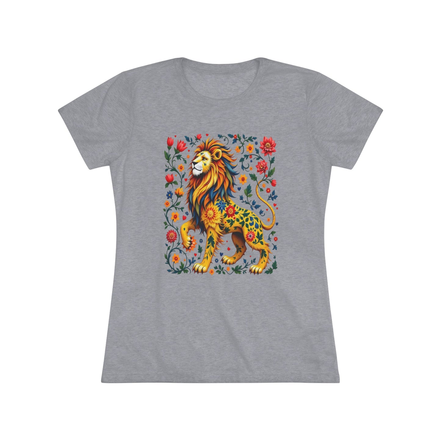 Colorful Lion Women's Triblend Tee | Nature Lover Shirt, Animal Print T-Shirt, Bohemian Style Top, Gift for Her, Festival Outfit