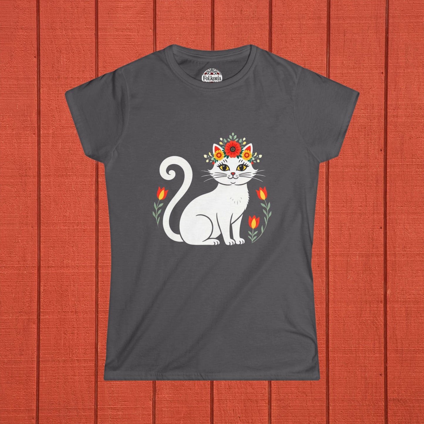 White Cat Folk Art Women's Softstyle Tee