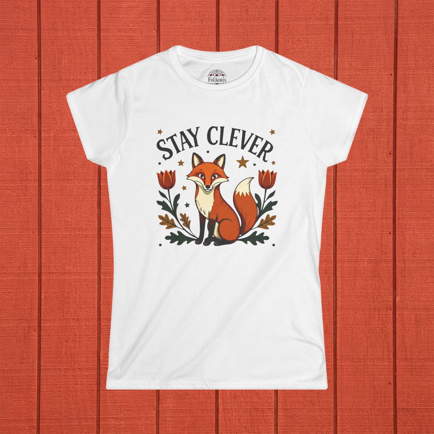 Stay Clever Fox Folk Art Women's Softstyle Tee
