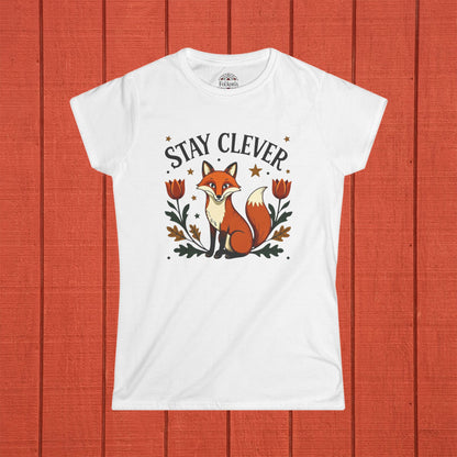 Stay Clever Fox Folk Art Women's Softstyle Tee