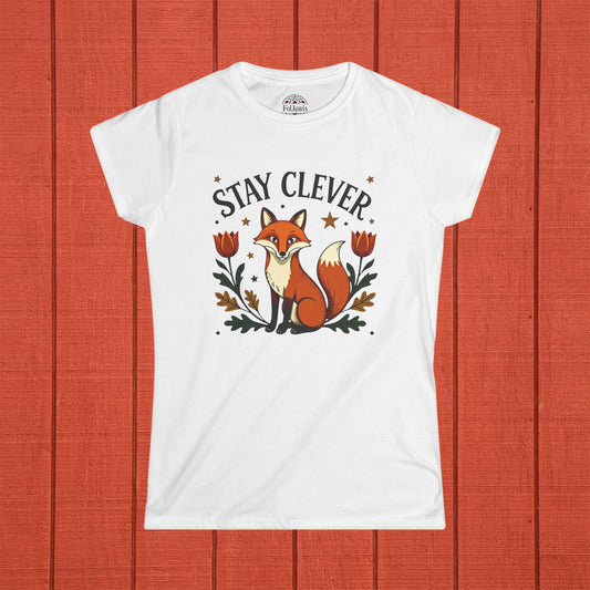 Stay Clever Fox Folk Art Women's Softstyle Tee