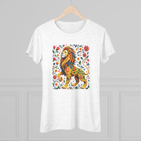 Colorful Lion Women's Triblend Tee | Nature Lover Shirt, Animal Print T-Shirt, Bohemian Style Top, Gift for Her, Festival Outfit