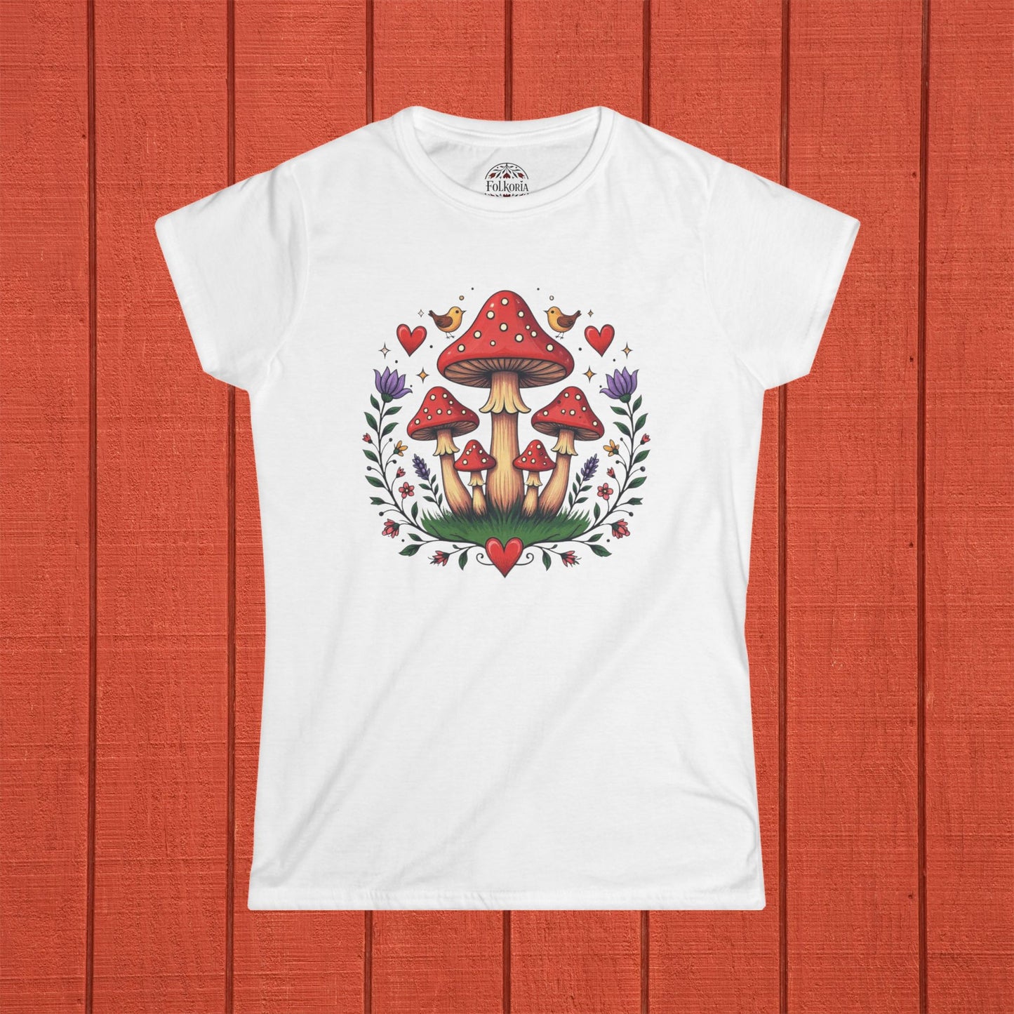 Fairycore Mushroom Folk Art Women's Softstyle Tee