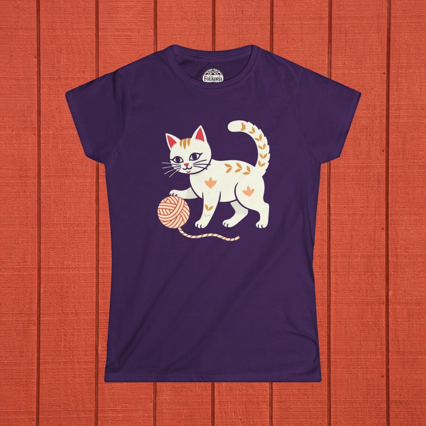 Kitty Cat with Yarn Folk Art T-Shirt