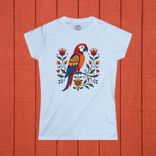 Parrot Folk Art Women's Softstyle Tee