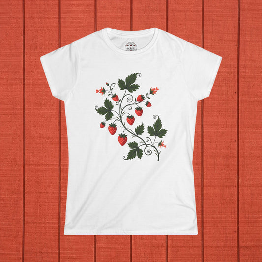 Strawberry Vine Folk Art Women's Softstyle Tee