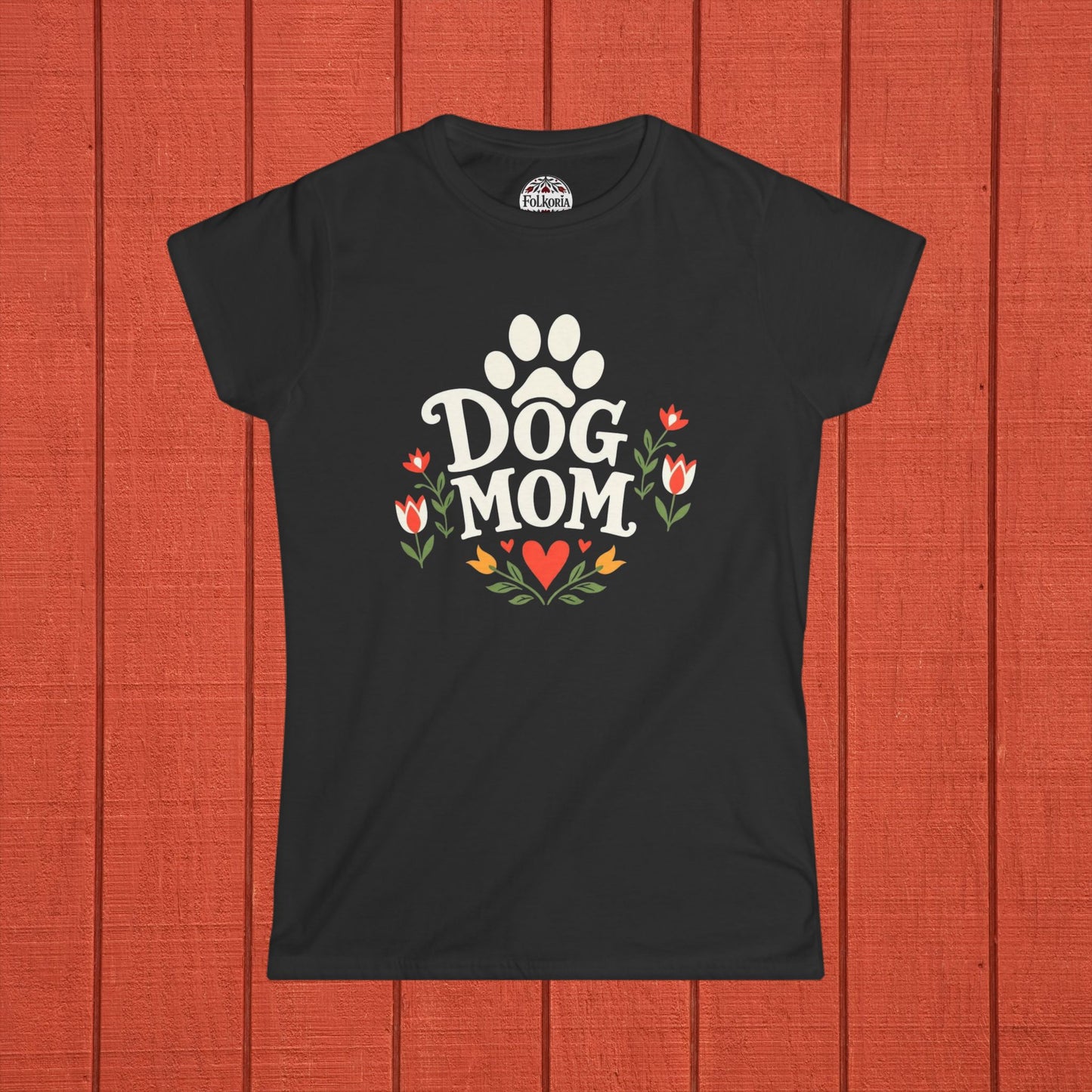 Dog Mom Folk Art Women's Softstyle Tee