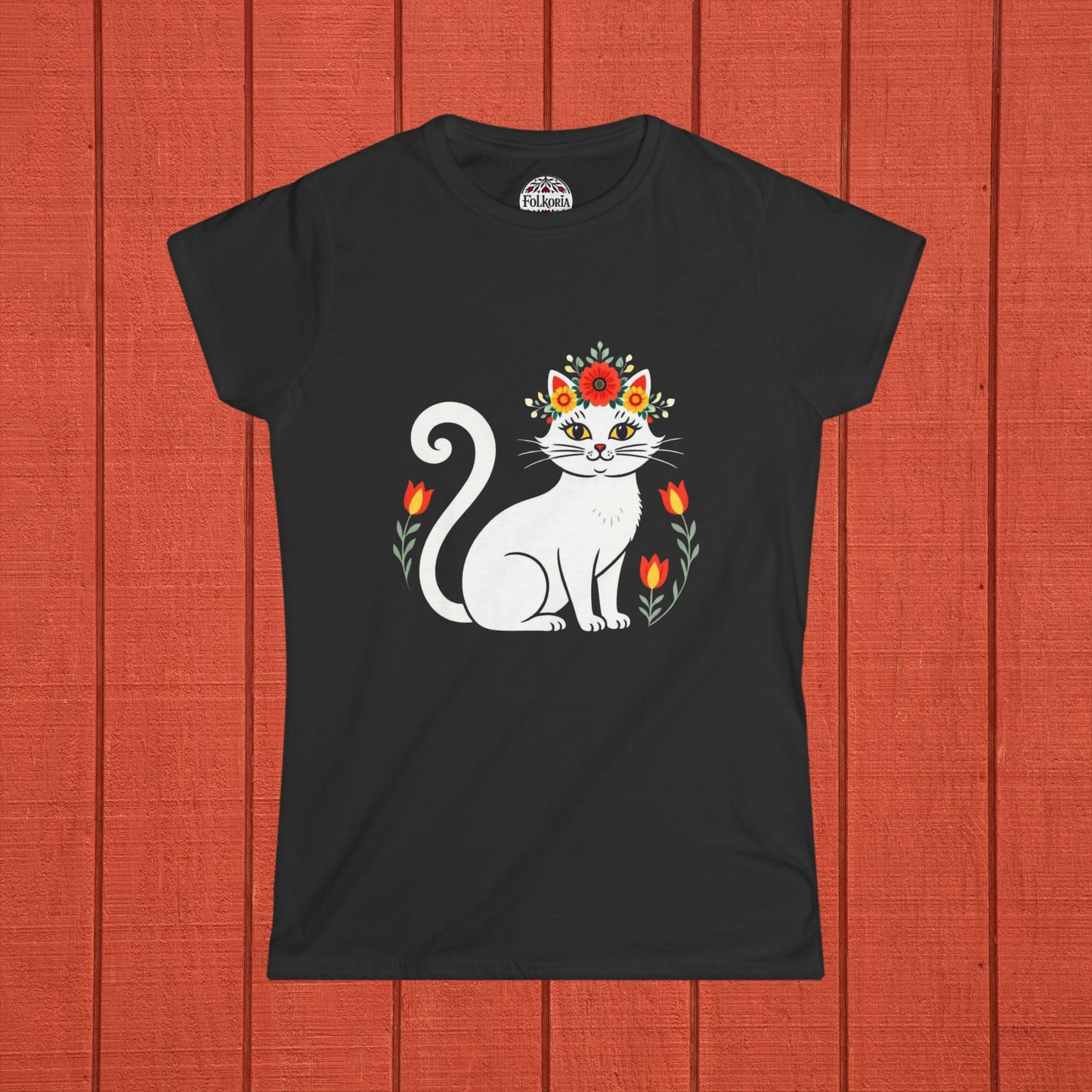 White Cat Folk Art Women's Softstyle Tee