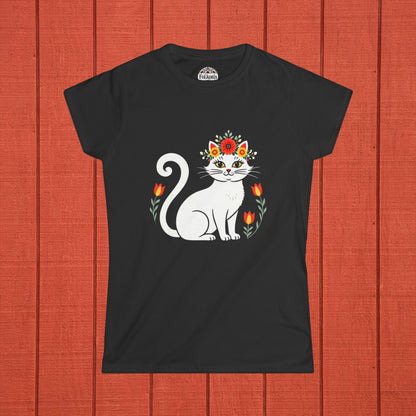 White Cat Folk Art Women's Softstyle Tee