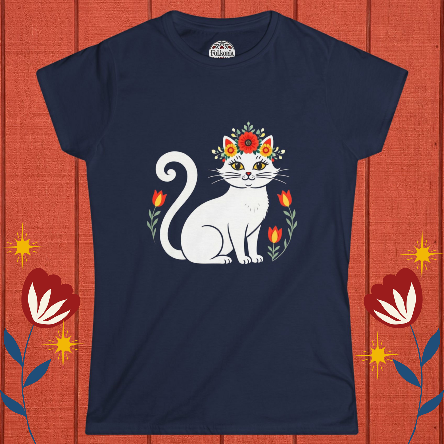 White Cat Folk Art Women's Softstyle Tee