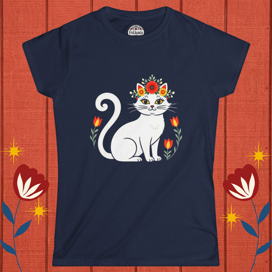 White Cat Folk Art Women's Softstyle Tee