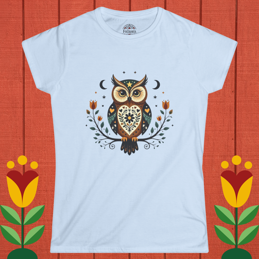 Whimsical Owl with Starry Fern Folk Art Shirt