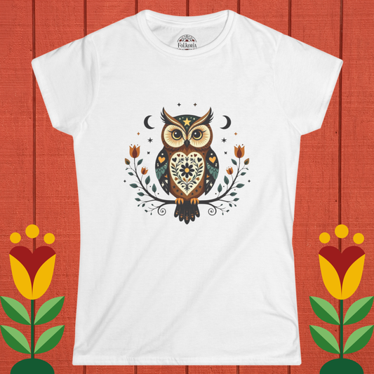 Whimsical Owl with Starry Fern Folk Art Shirt
