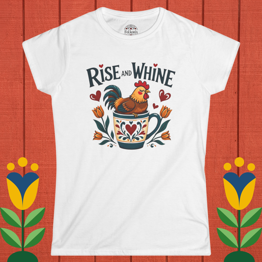 Rise and Whine Coffee Rooster Folk Art Shirt