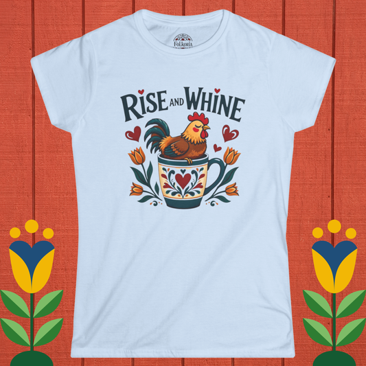 Rise and Whine Coffee Rooster Folk Art Shirt