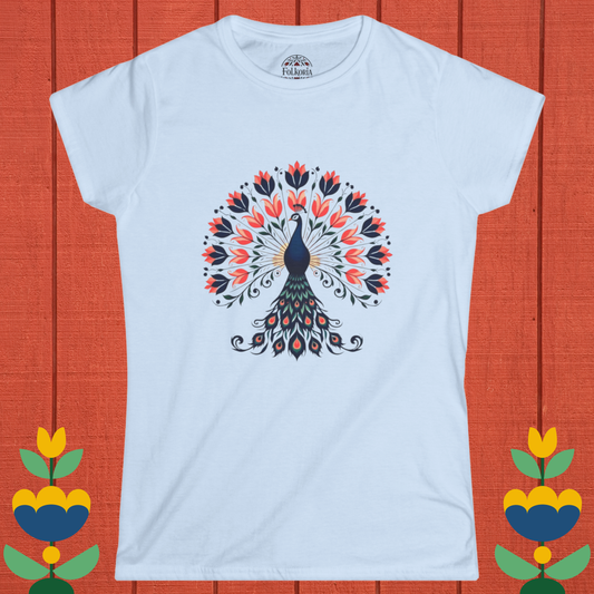 Folk Peacock with Floral Fan Tail Folk Art Shirt