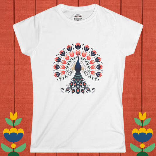 Folk Peacock with Floral Fan Tail Folk Art Shirt