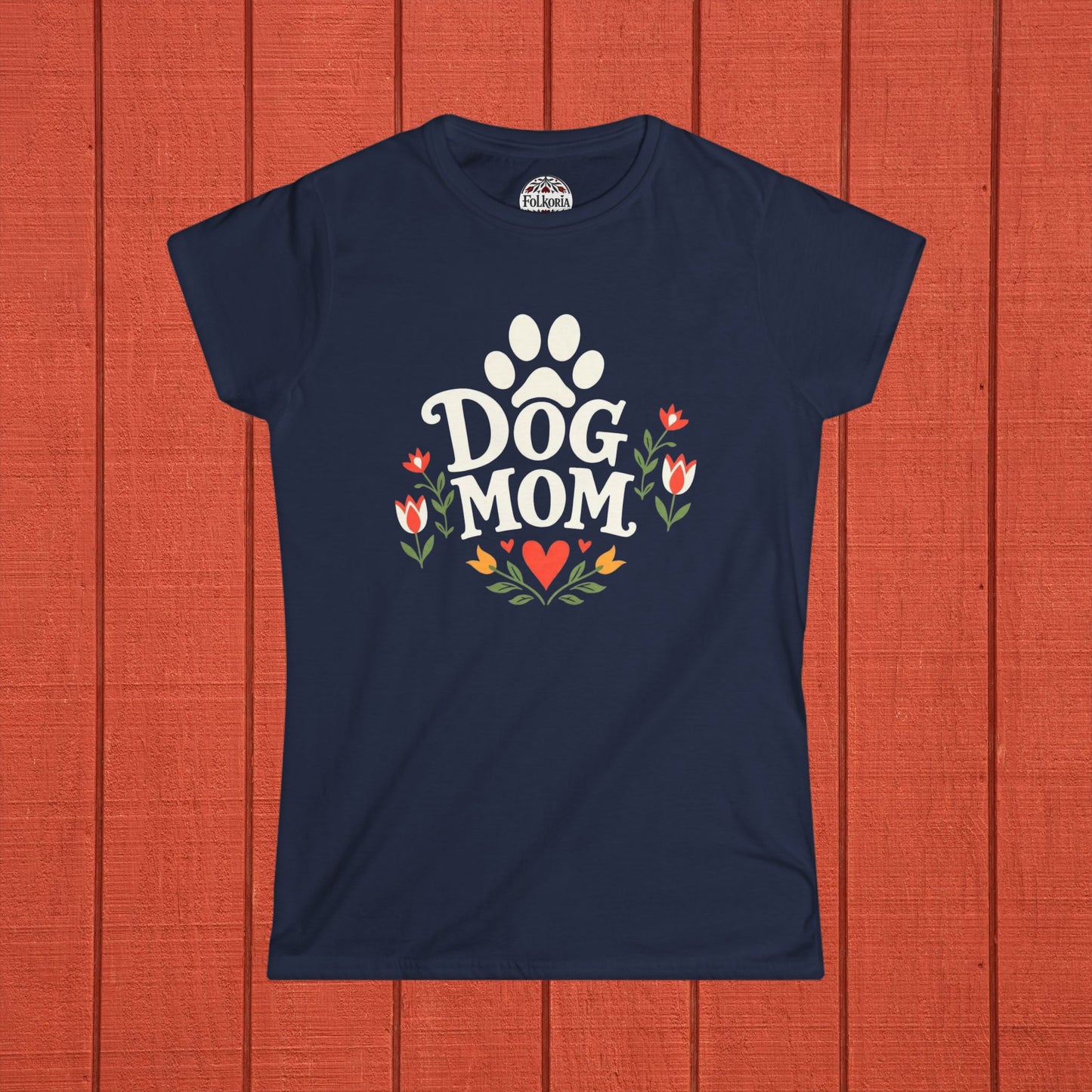 Dog Mom Folk Art Women's Softstyle Tee