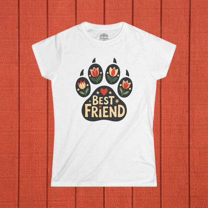 Paw Print Best Friend Folk Art Women's Softstyle Tee