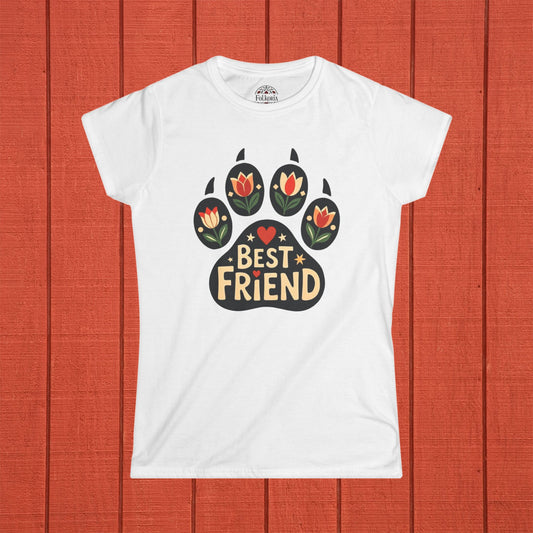 Paw Print Best Friend Folk Art Women's Softstyle Tee