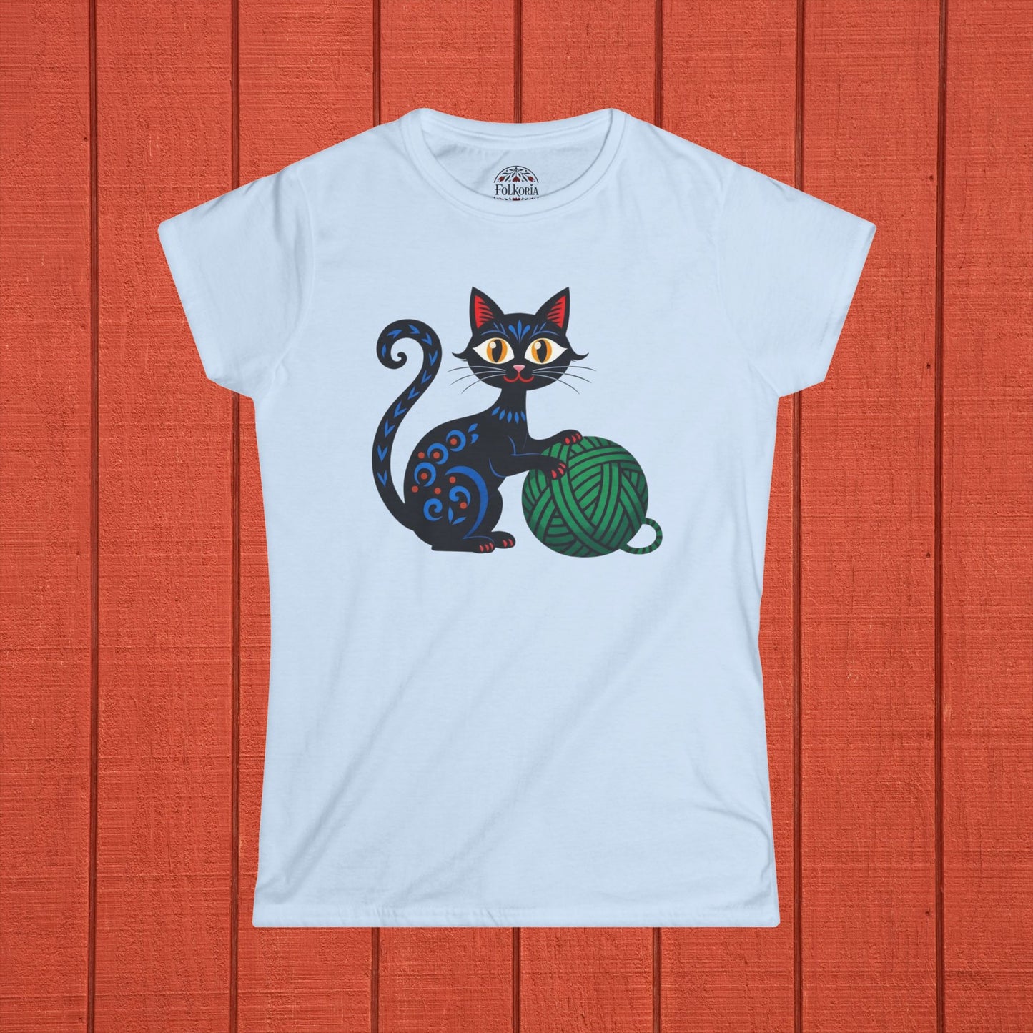 Cat with Yarn Folk Art Shirt