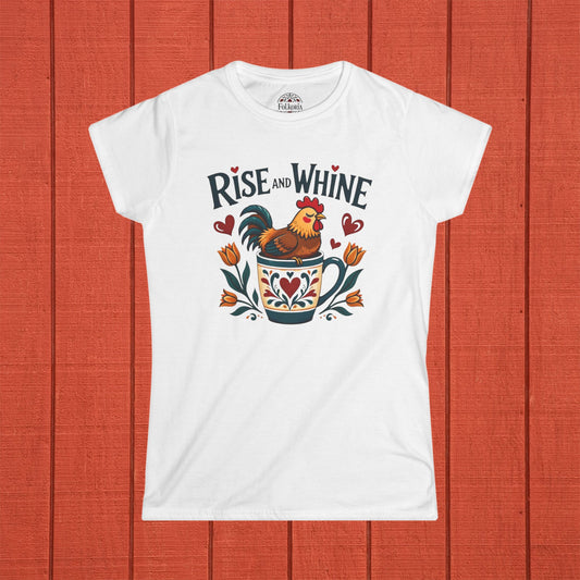 Rise and Whine Coffee Rooster Folk Art Shirt