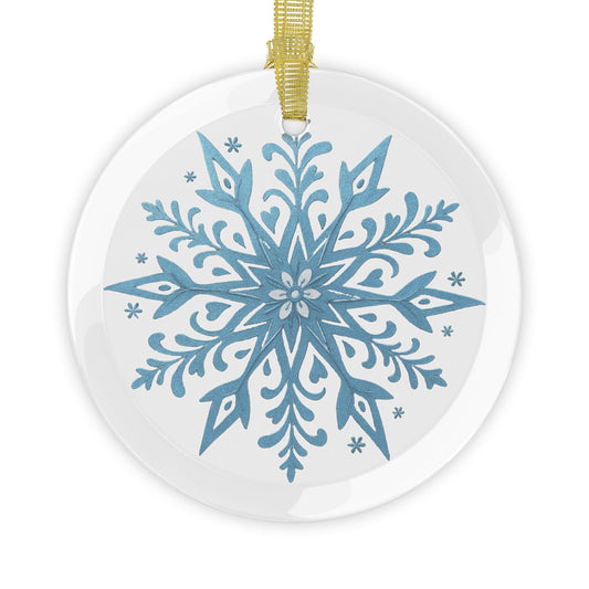 Folk Art Snowflake Glass Ornament - Snowflake Decor, Holiday Tree Decoration, DIY Gift Tags, Winter Wedding Decor, Keepsake Ornaments