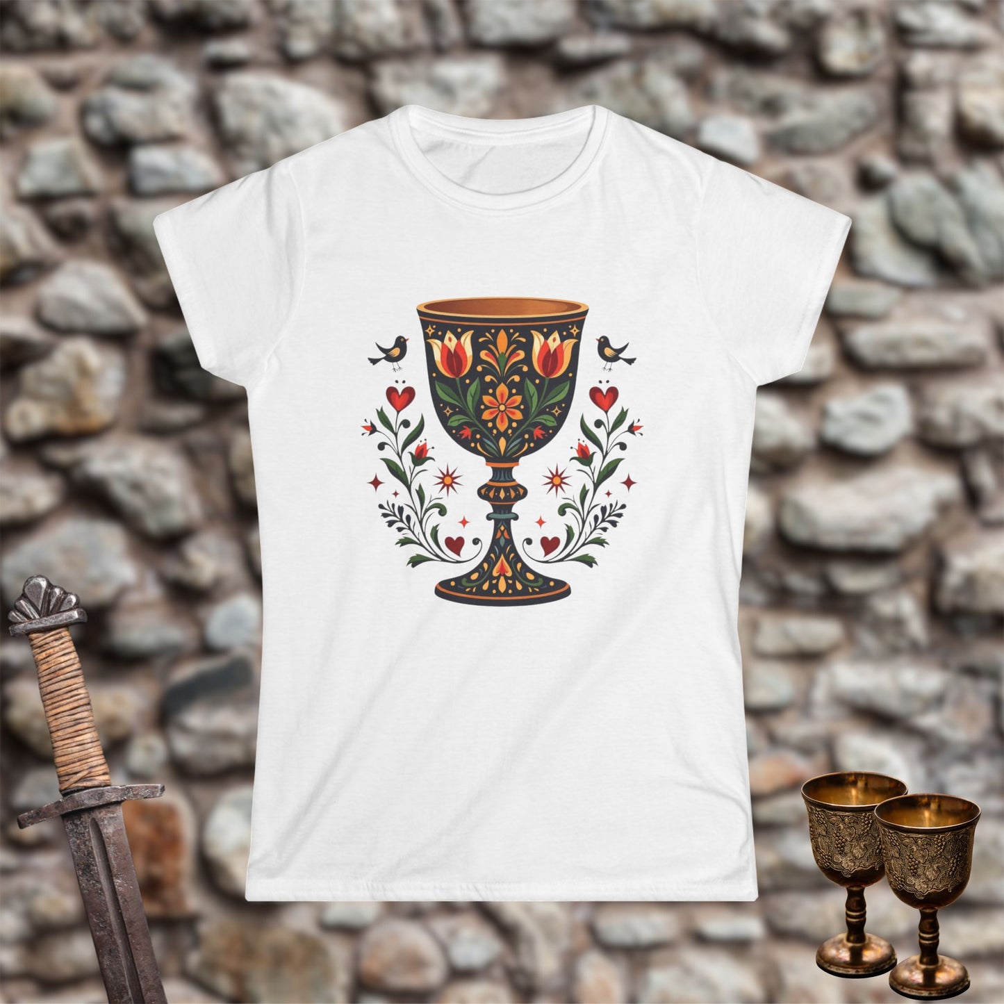 Floral Goblet Women's Softstyle Tee | Bohemian Shirt, Festival Wear, Gift for Art Lovers, Vintage-Inspired Top, Nature Theme Clothing