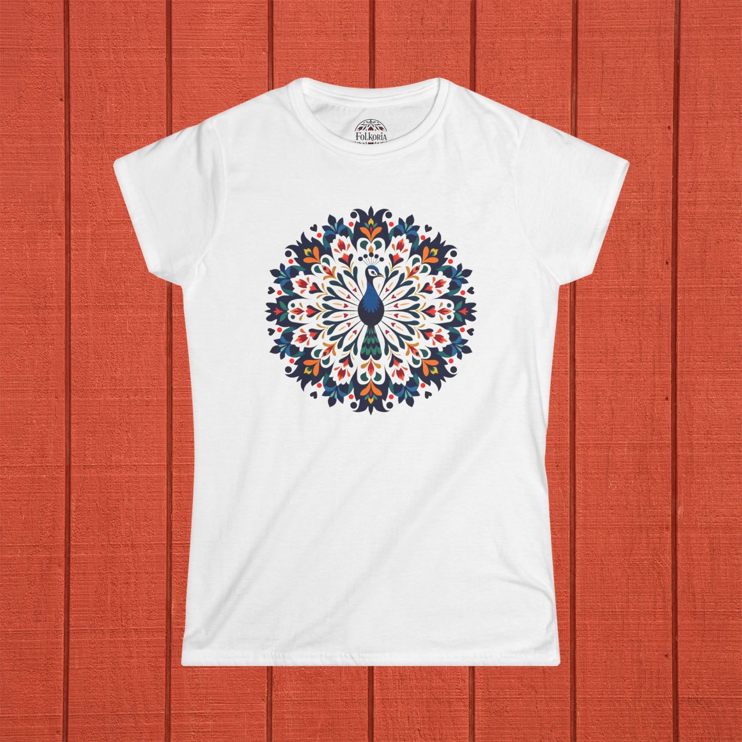 Peacock Mandala Folk Art Women's Softstyle Tee