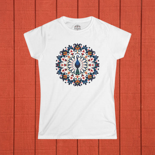 Peacock Mandala Folk Art Women's Softstyle Tee