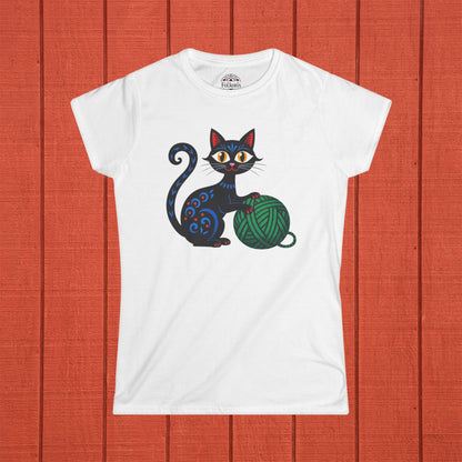 Cat with Yarn Folk Art Shirt