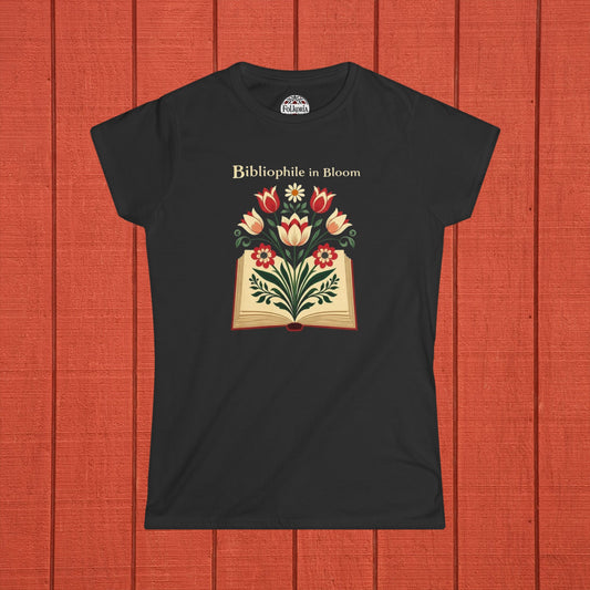 Bibliophile in Bloom Folk Art T-Shirt