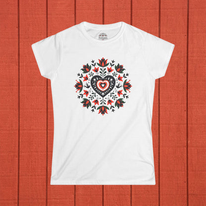 Heart Mandala Folk Art Women's Softstyle Tee